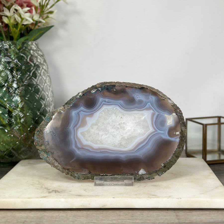 Natural Agate &amp; Quartz Stone Slice for Home Decor - SLC0016