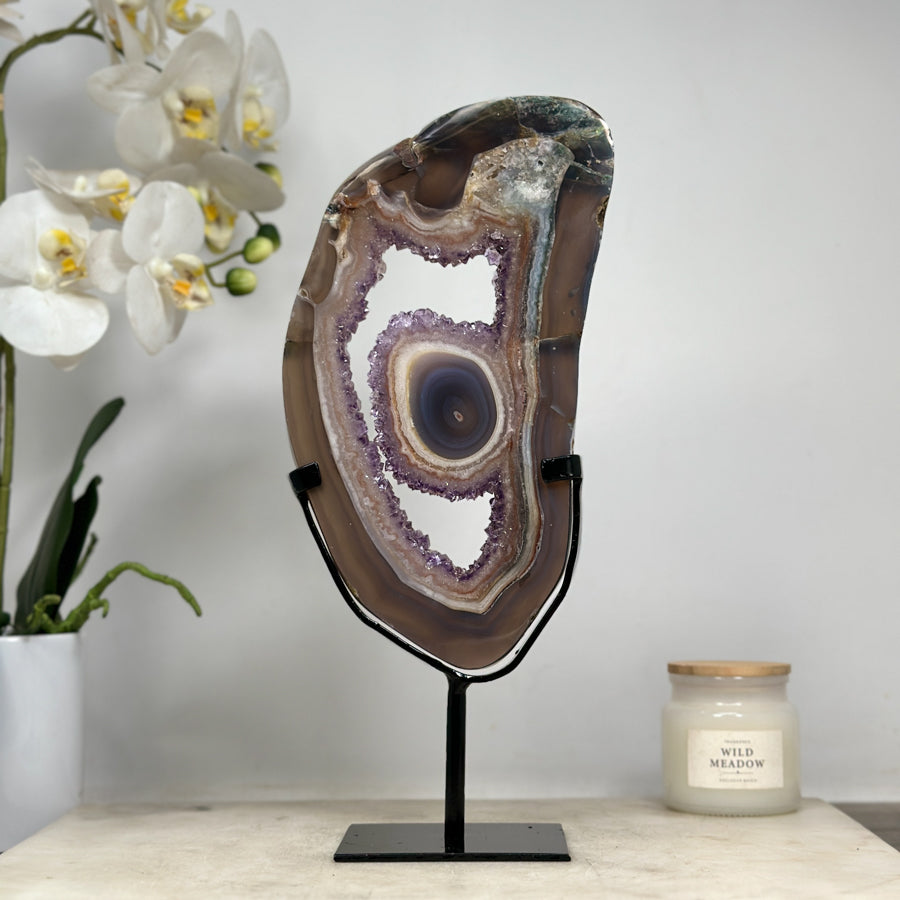 Unique Large Amethyst &amp; Agate Geode Slice Portal with Stalactite Formation - MWS1568