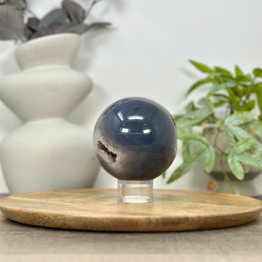 Banded Agate &amp; Quartz Druzy Sphere Geode - SPH0154