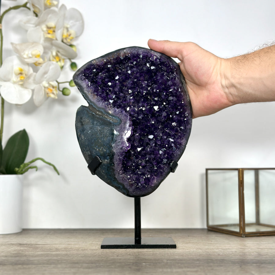 Deep Purple Amethyst Stone Geode Statement Piece on Stand - MWS3032