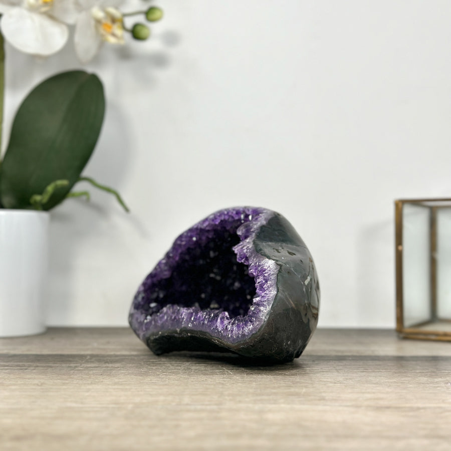 Amethyst &amp; Agate Stone Geode with Druzy Crystal Formation - STGE0017