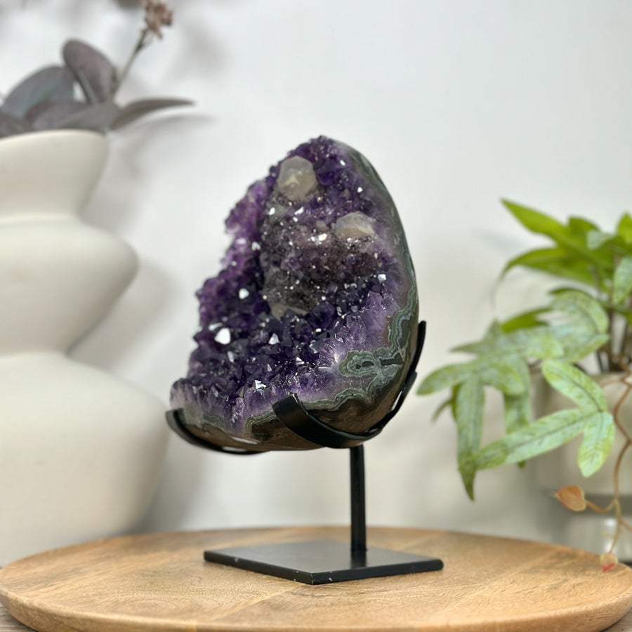 Natural Amethyst, Calcite &amp; Black Hematite Crystal Specimen - MWS3095