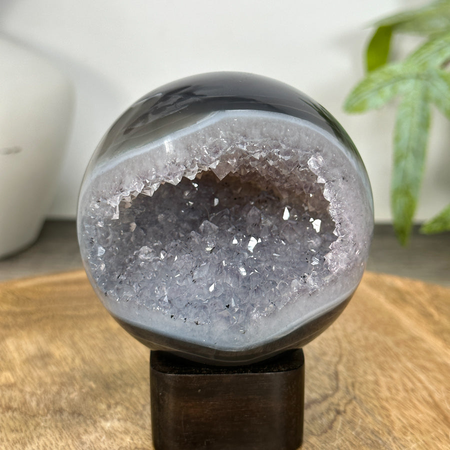 Quartz Druzy &amp; Agate Sphere Geode - SPH0198
