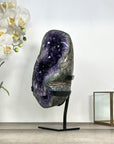 Large Natural Amethyst Stone with Green Jasper Shell on Metal Stand - MWS2820