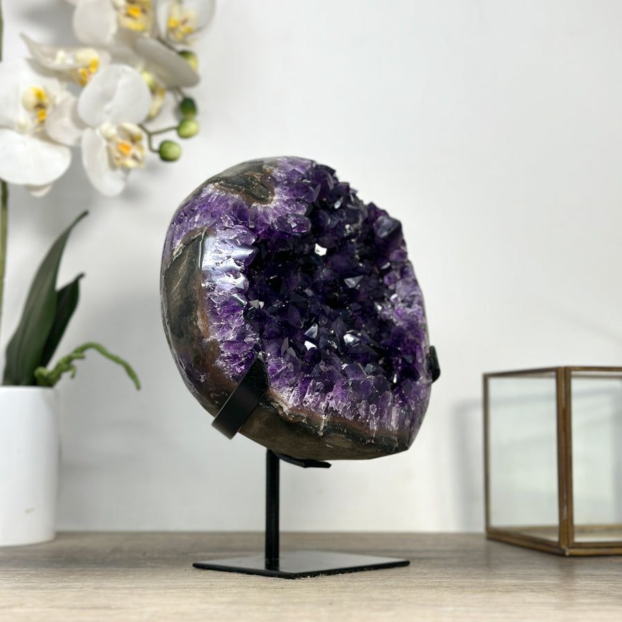 Amethyst Stone Geode with Hand Made Metallic Stand - MWS2433