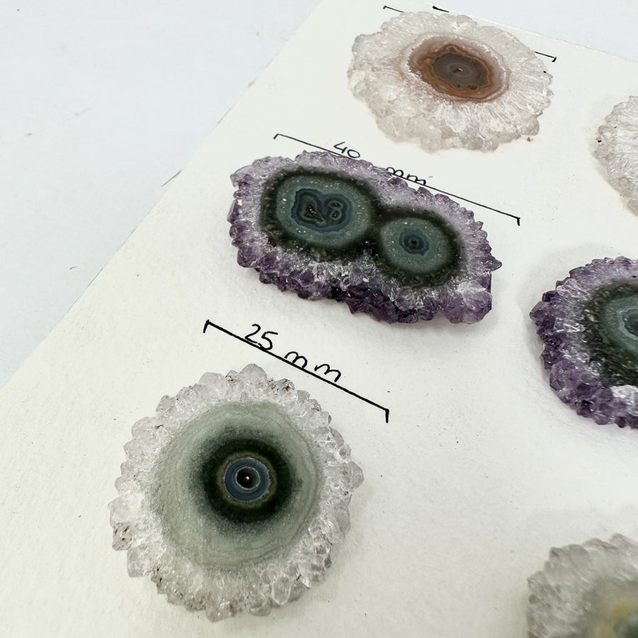 Amethyst, Quartz Agate &amp; Green Jasper Stalactite Slices Wholesale Flat - Ideal for Pendants - STS0026