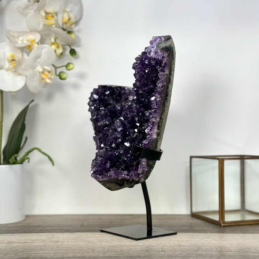 Deep Purple Amethyst Cluster on Metal Stand – Stunning Crystal for Meditation Space Decor - MWS2709