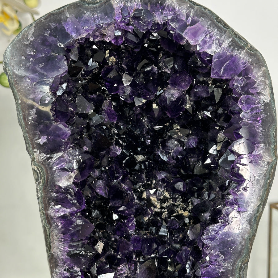 Natural Large Amethyst Geode with Shinny Crystals on Metal Stand - MWS2821