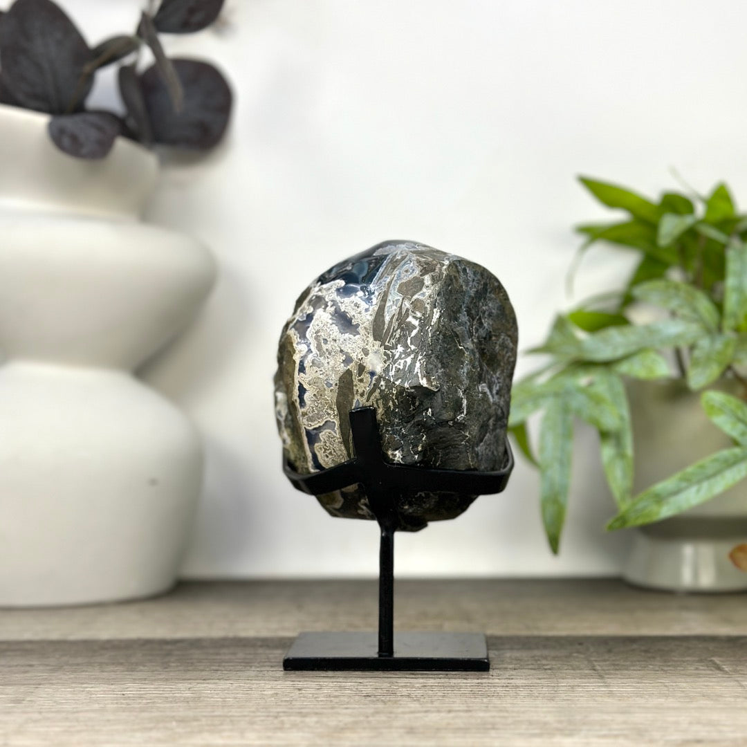 Black Amethyst &amp; Agate Geode on Stand - MWS3284