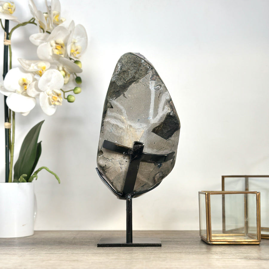 Large Deep Purple Amethyst Cluster on Metal Stand – Statement Crystal for Home Décor - MWS2395