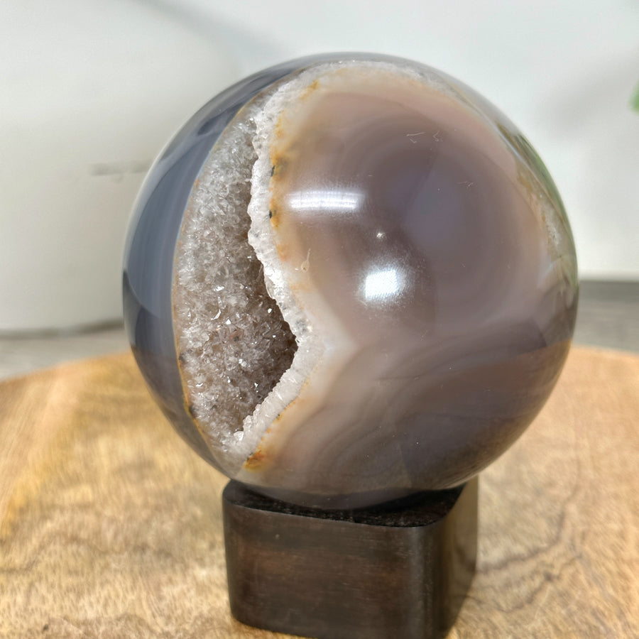 Banded Agate &amp; Quartz Druzy Sphere Geode - SPH0203