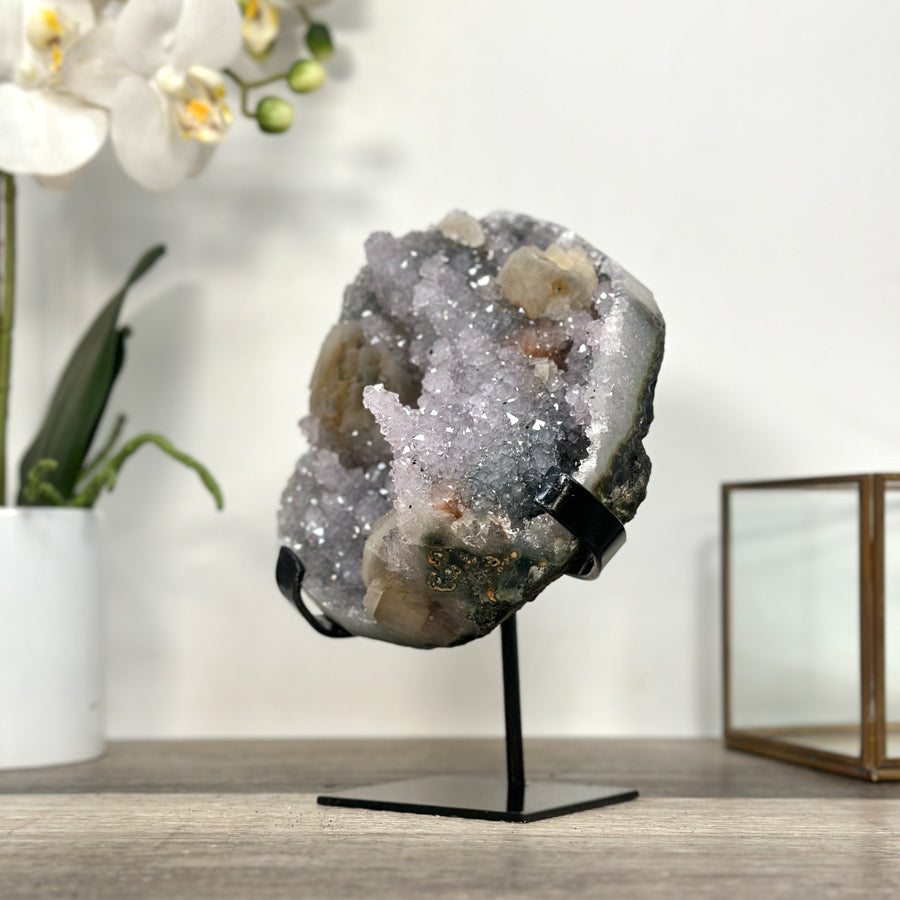 Amethyst and Calcite Crystal Cluster with stalctite Formations on Stand - MWS2607