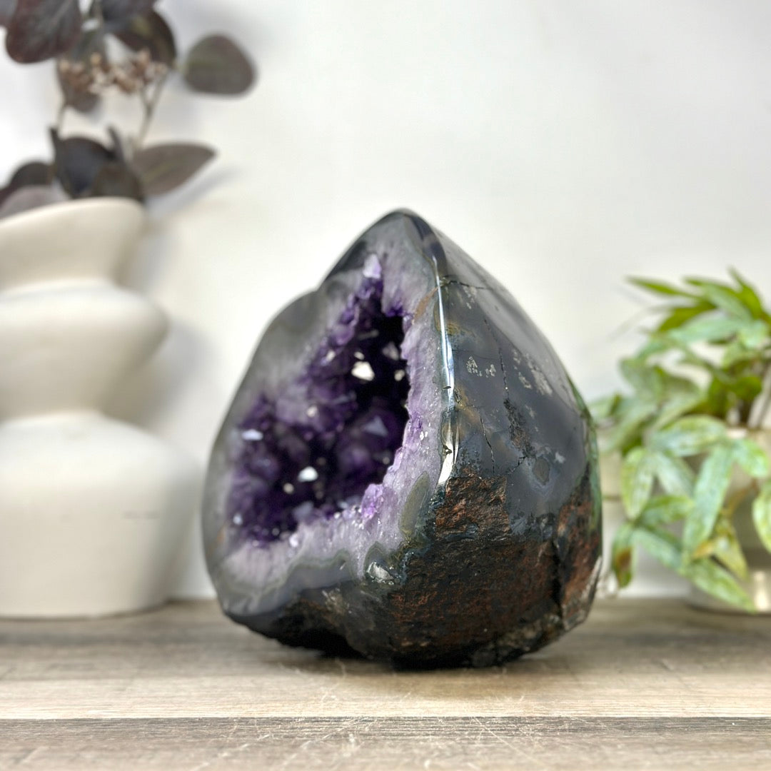 XL Natural Amethyst Geode with Agate Shell - STGE0054