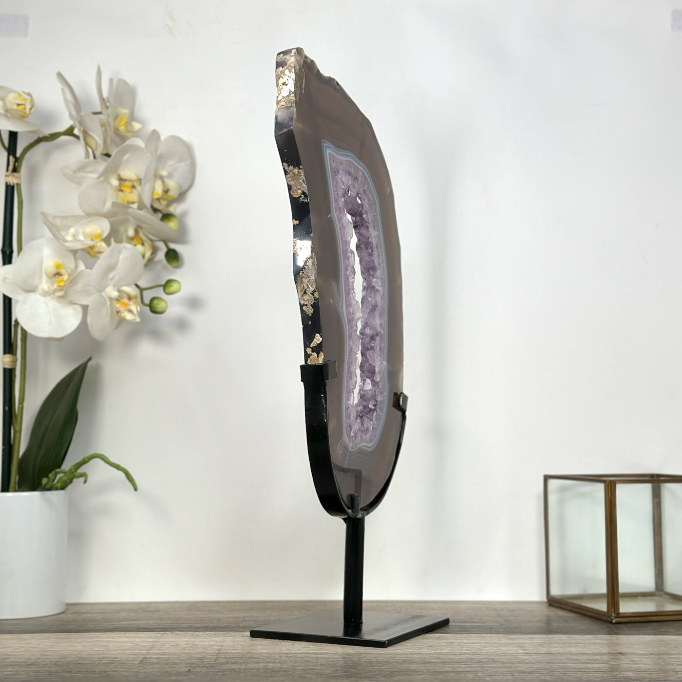 XXL Agate Slice with Amethyst Crystal Center for Home or Office Display - MWS2669