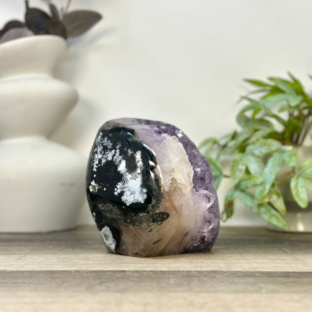 Natural Amethyst Geode with Calcite Crystal Inclusion - CBP1409