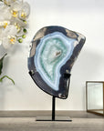 Agate Slice with Blue Bands and Crystalline Center for Home Decor Display - MWS2660