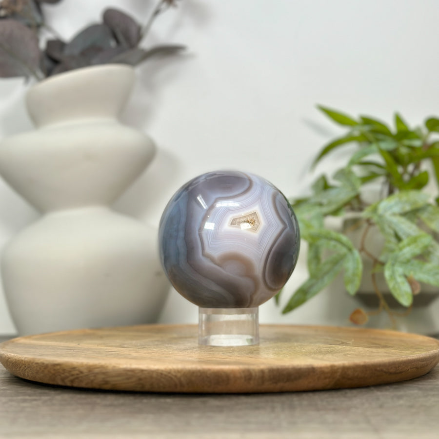 Blue Banded Agate &amp; Druzy Quartz Sphere Geode - SPH0156