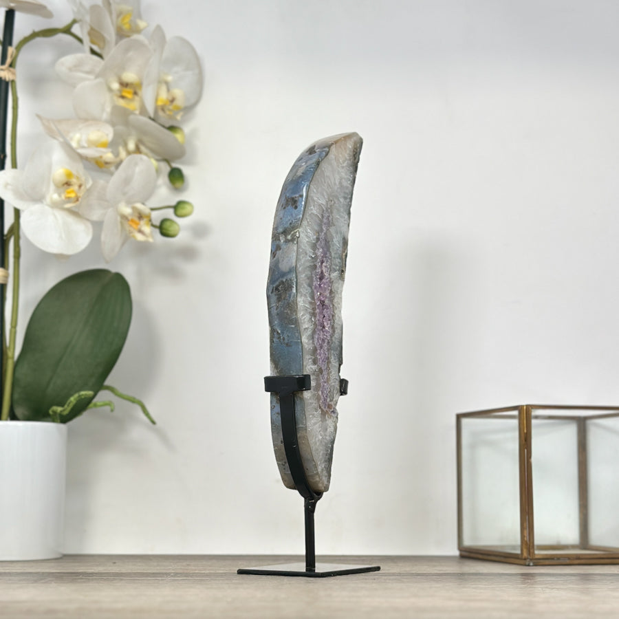 Amethyst &amp; Quartz Geode Slice on Metal Stand - MWS2925