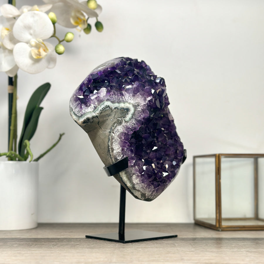 Natural Uruguayan Amethyst Statement Piece on Metal Stand - MWS2846