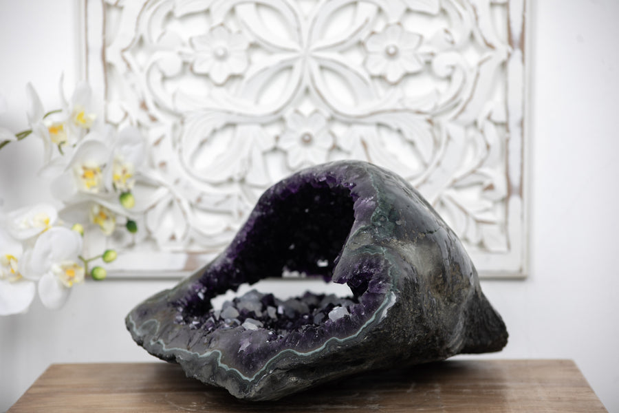 Natural Amethyst Stone Geode with Green Jasper Shell - AMGE0134