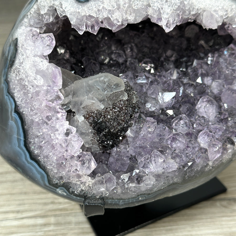 Natural Amethyst &amp; Agate Stone Geode on Stand - MWS2841