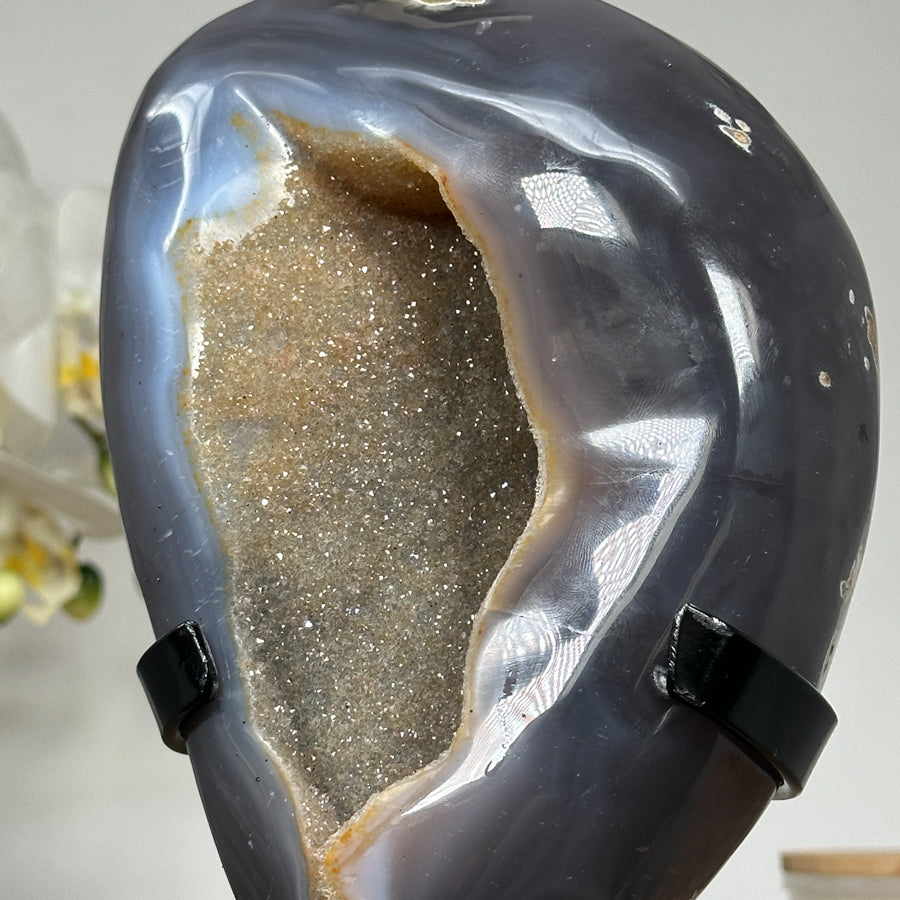 Natural Yellow Tone Sugar Druzy &amp; Agate Geode - MWS1359