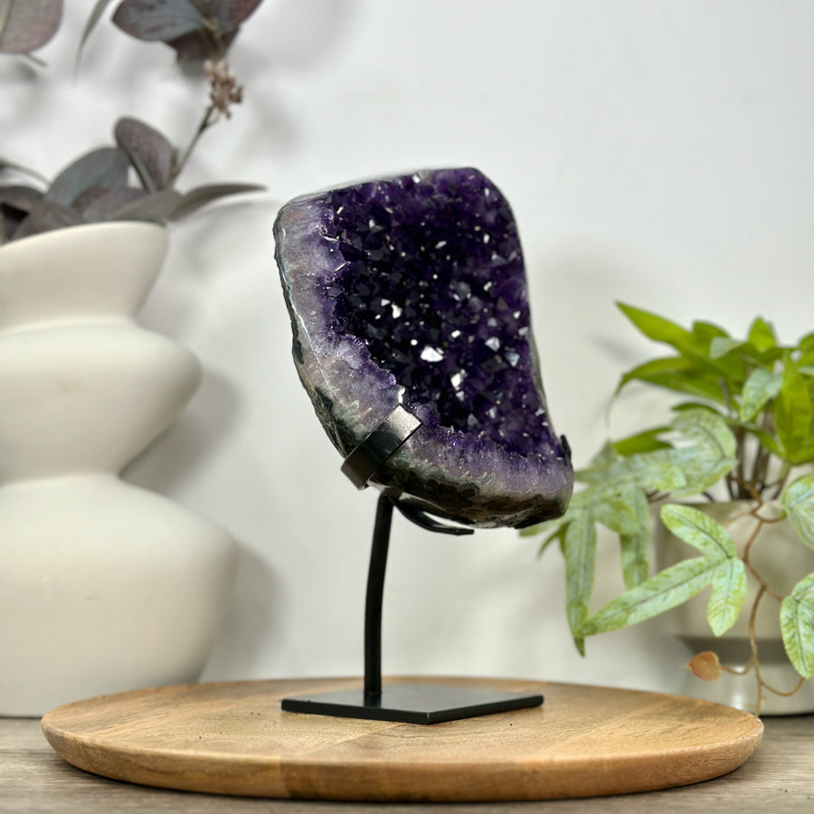 Natural Top Grade Amethyst Cluster on Metal Stand for Home Decor - MWS3108