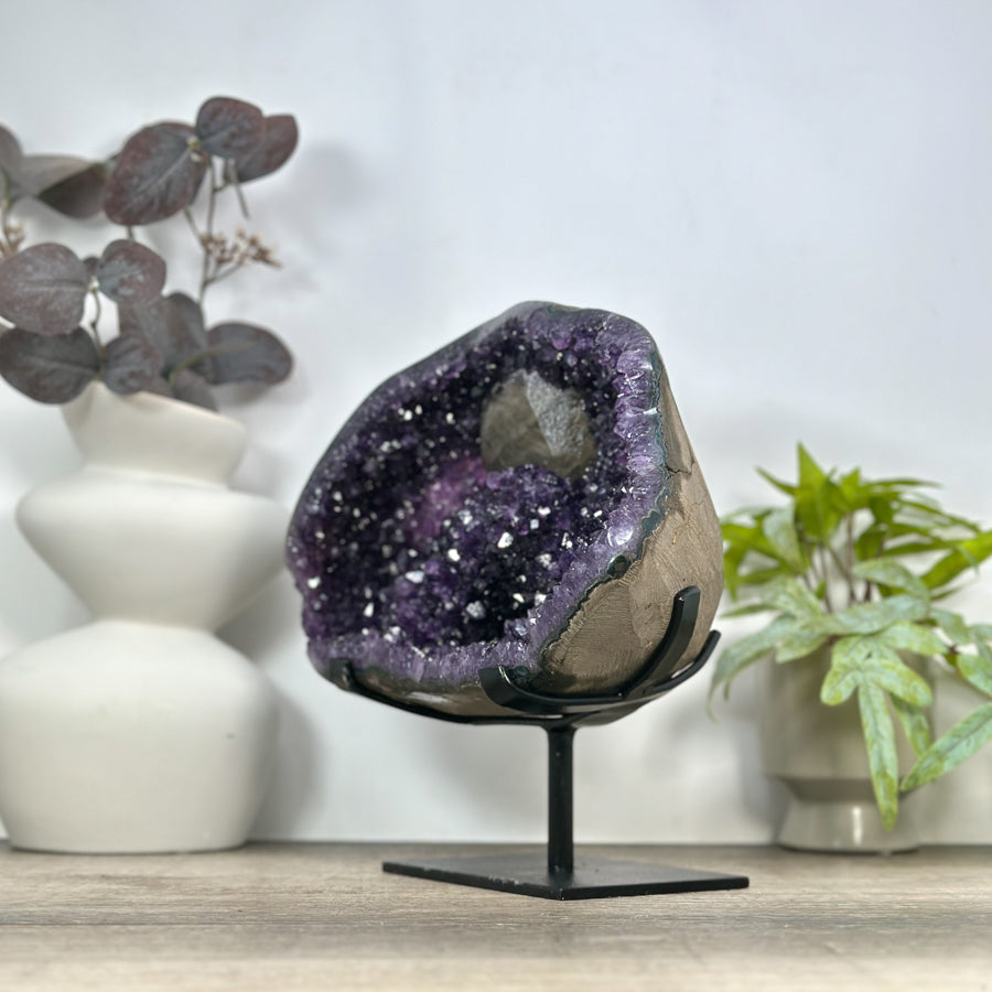Natural Amethyst Geode with Calcite Crystal Specimen - MWS3088