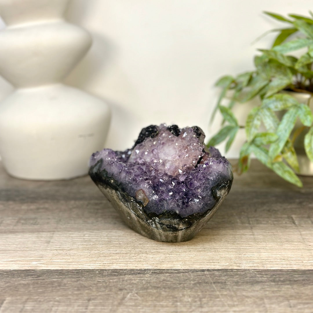 Stunning Natural Amethyst Cluster with Collection Grade Calcite &amp; Hematite Formation - CBP1414