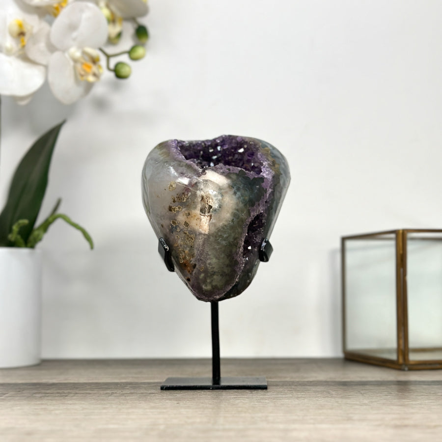 Amethyst Geode with Quartz Shell– Natural Specimen on Stand - MWS2861
