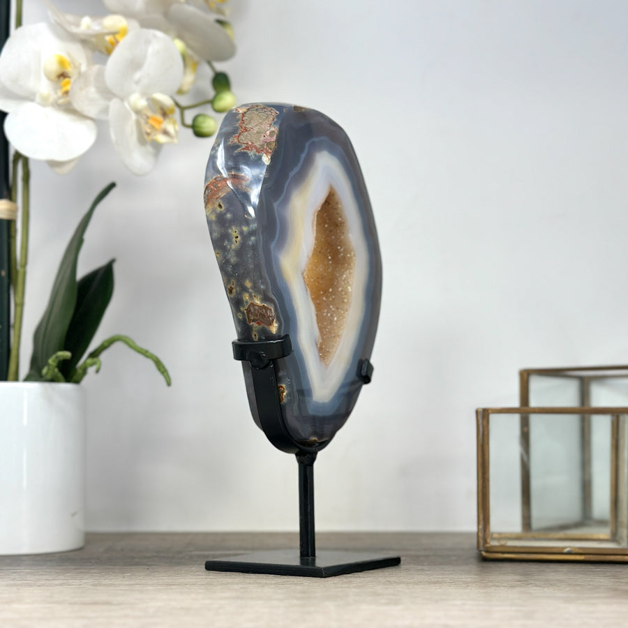 Natural Blue Banded Agate Portal with Metal Stand - MWS2321