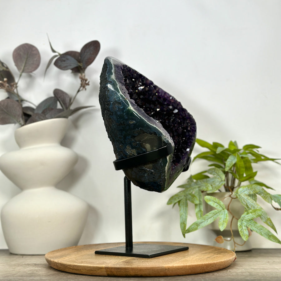 Outstanding Deep Purple Amethyst Geode with Green Jasper Banding - MWS3126