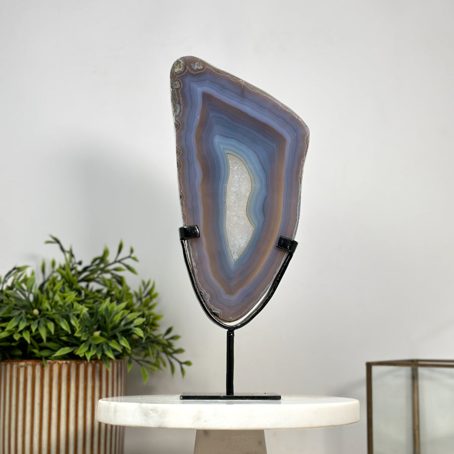 Beautiful Blue Banded Agate &amp; Quartz Polished slice - MWS2142