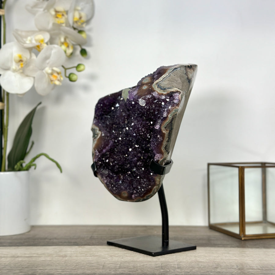 Deep Purple Amethyst on Metal Stand with Calcite - MWS2710