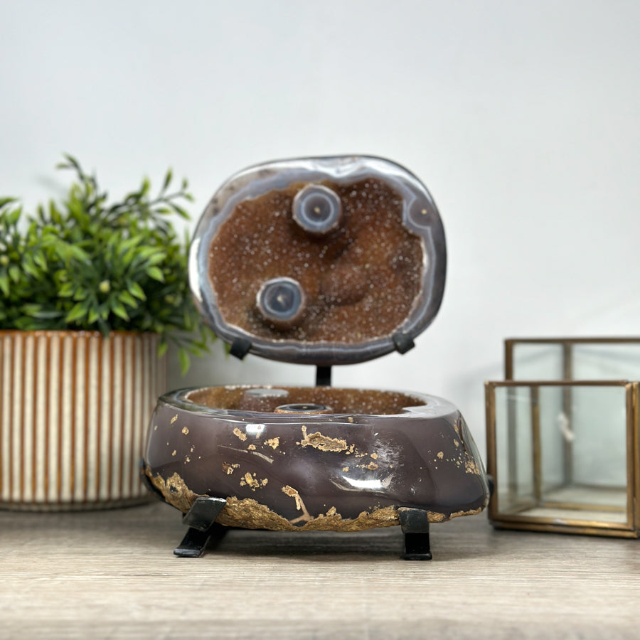 Stunning Natural Blue Agate Geode with Orange Druzy - MWS2166