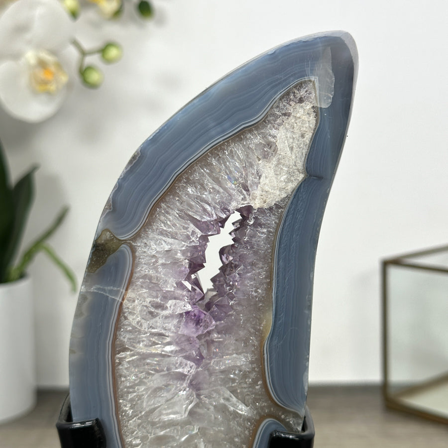 Blue Banded Agate Stone Slice on Metal Stand - MWS3002