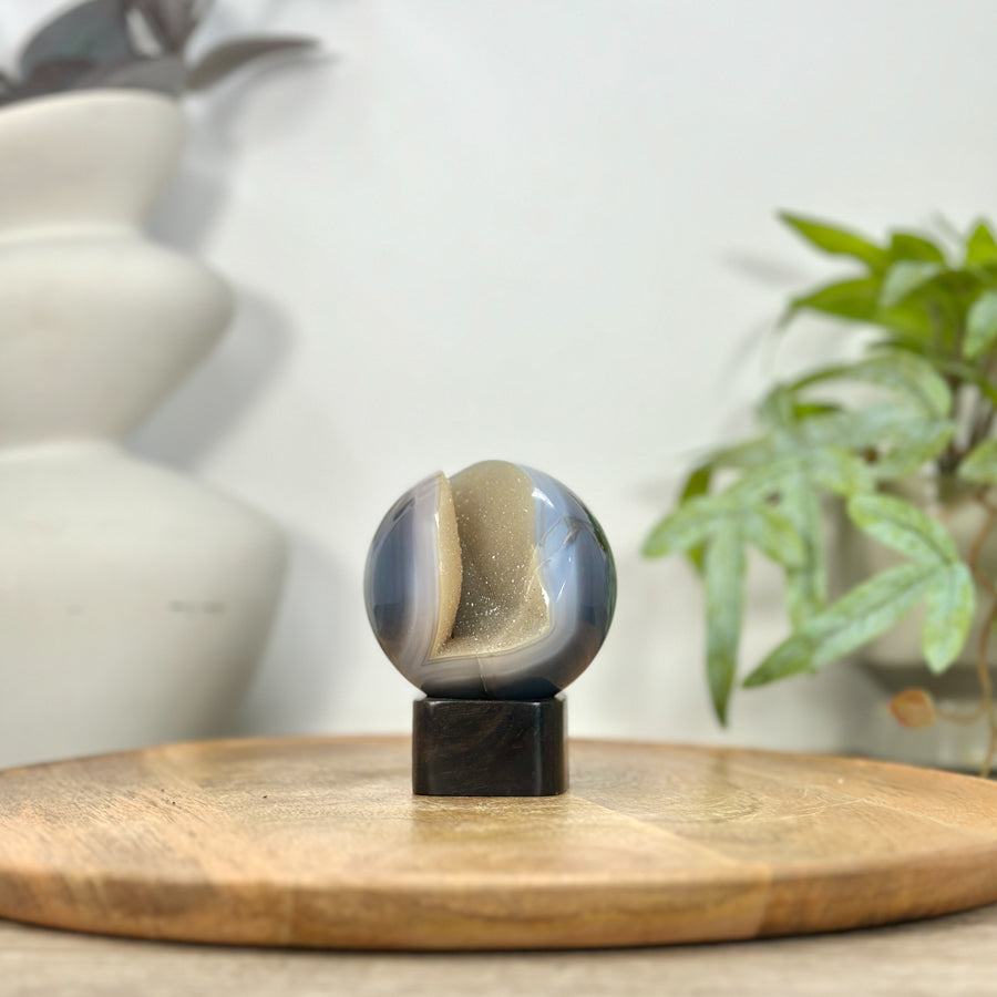 Banded Agate &amp; Quartz Druzy Sphere Geode - SPH0210
