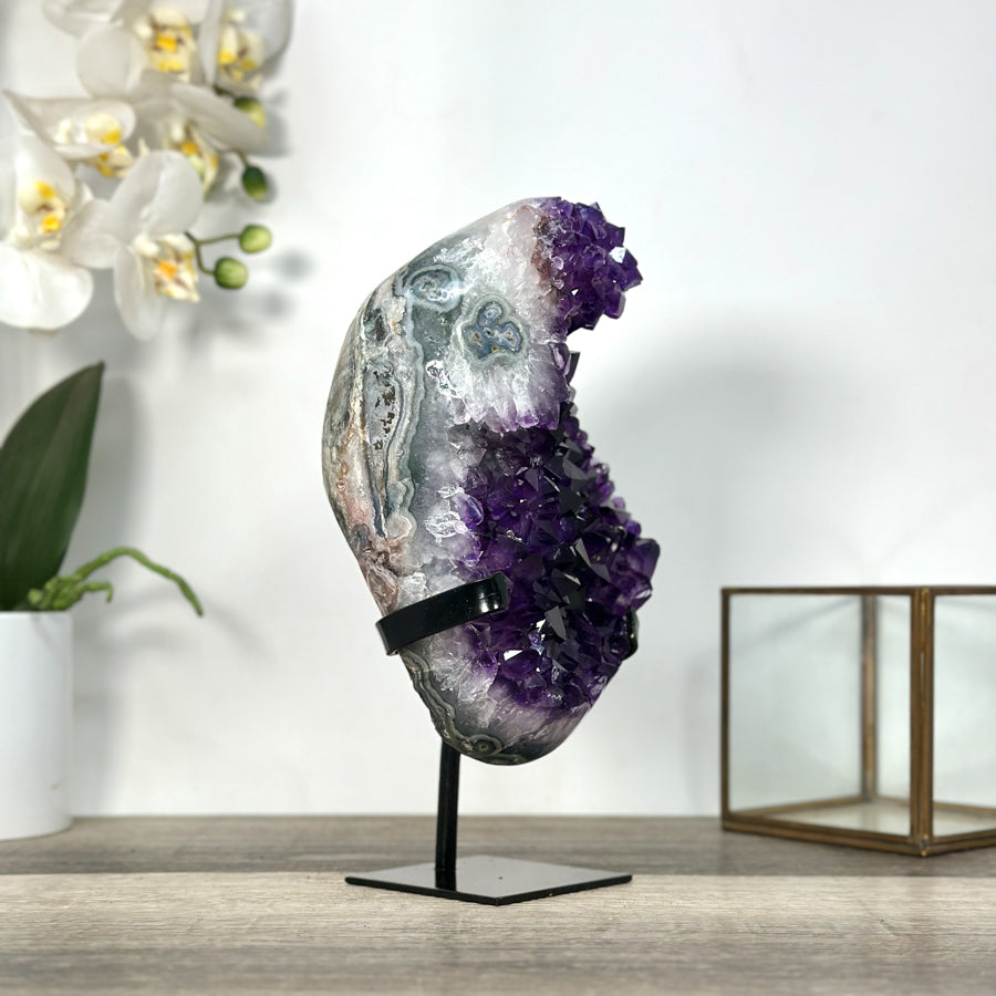 Large Amethyst Cluster on Metal Stand with Super Shinny Crystals - MWS2736