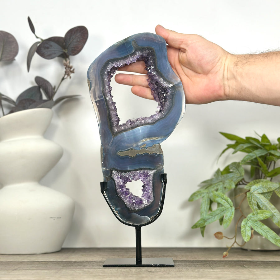 Unique Natural Uruguayan Amethyst &amp; Agate Slice Portal - MWS3249