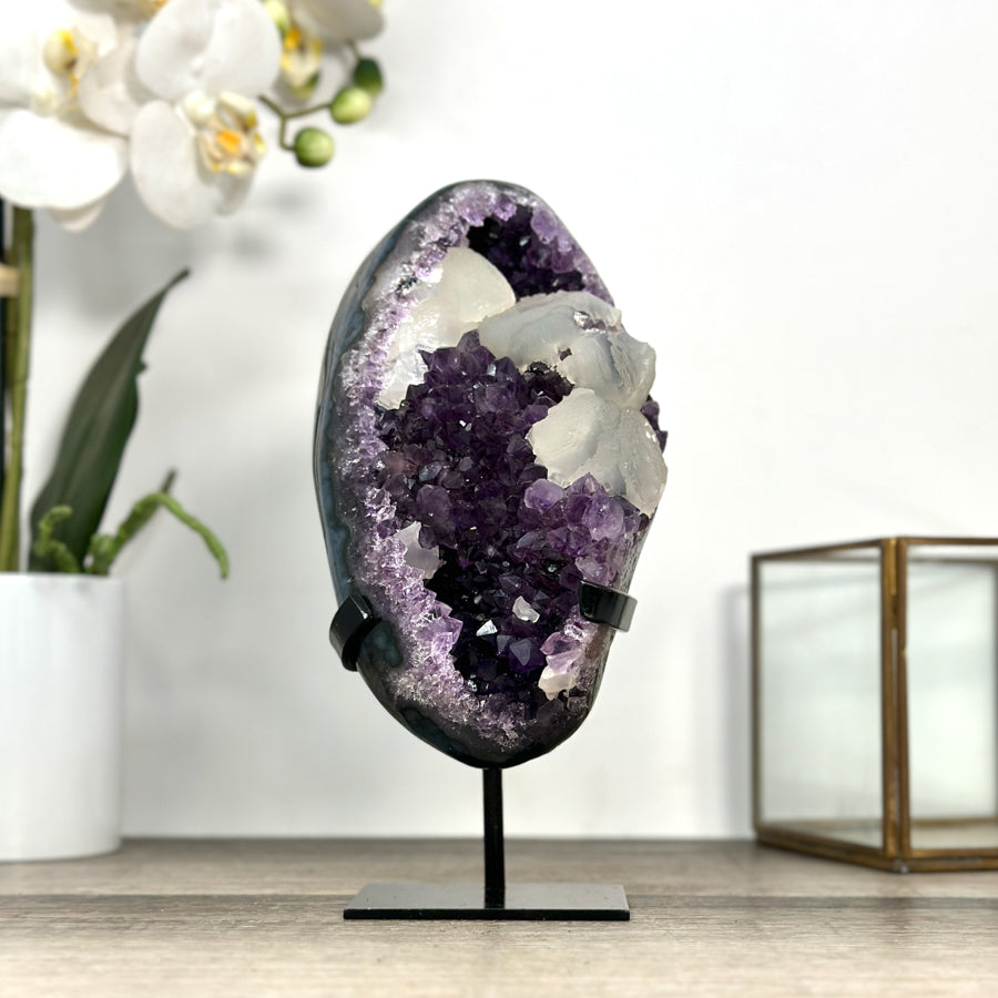 Amethyst Geode with Deep Purple Crystals and Calcite Formation - MWS2853