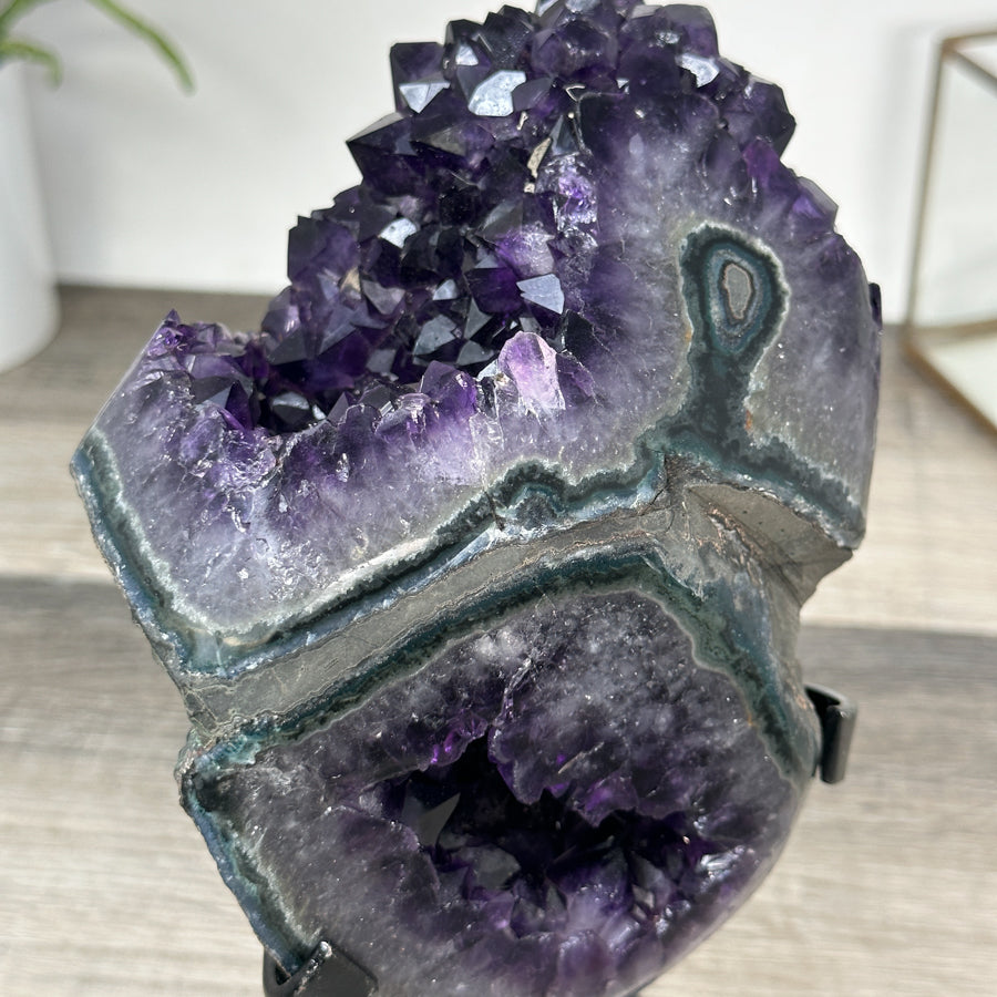 Amethyst Geode with Deep Purple and Green Bands – Natural Display Piece on Stand - MWS2817