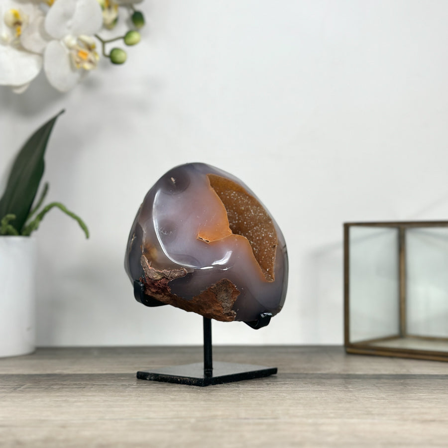 Natural Agate Geode in Orange Hues With Metal Stand - MWS2761