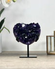 A+ Grade Natural Amethyst Heart Carving with Metal Stand - HST0305