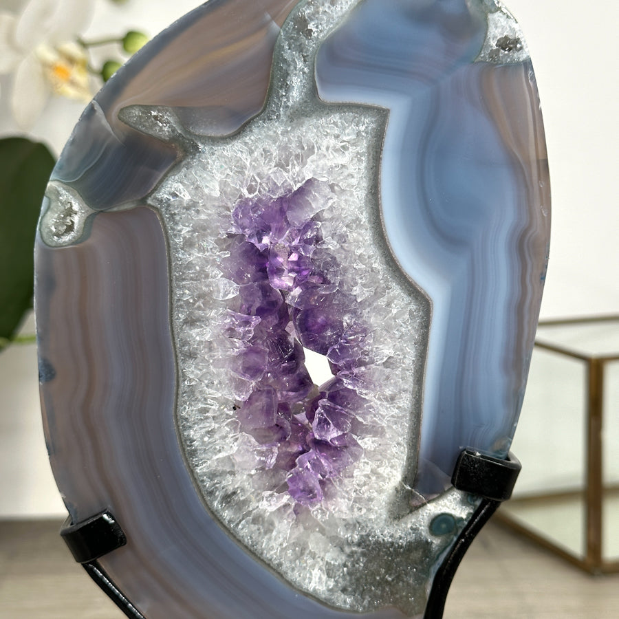 Agate Geode Slice with Amethyst Center - MWS2917