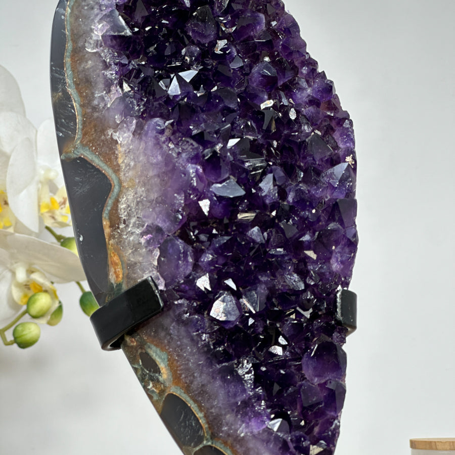 Large Amethyst &amp; Agate Crystal, Metallic Stand Included - MWS1489