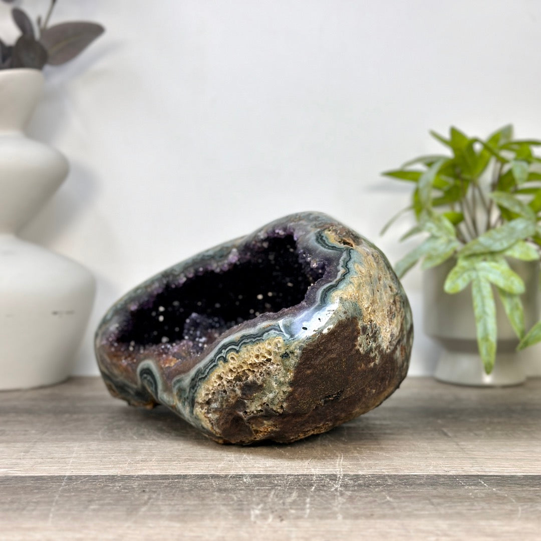 Natural Amethyst Druzy &amp; Jasper Geode - STGE0115