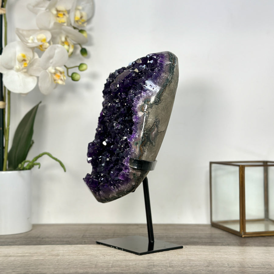 Top Grade Amethyst Cluster on Metal Stand – Stunning Crystal Piece for Office Decor - MWS2704