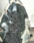 Green Jasper & Quartz Stone Leaf Carving on Metal Stand - MWS2806