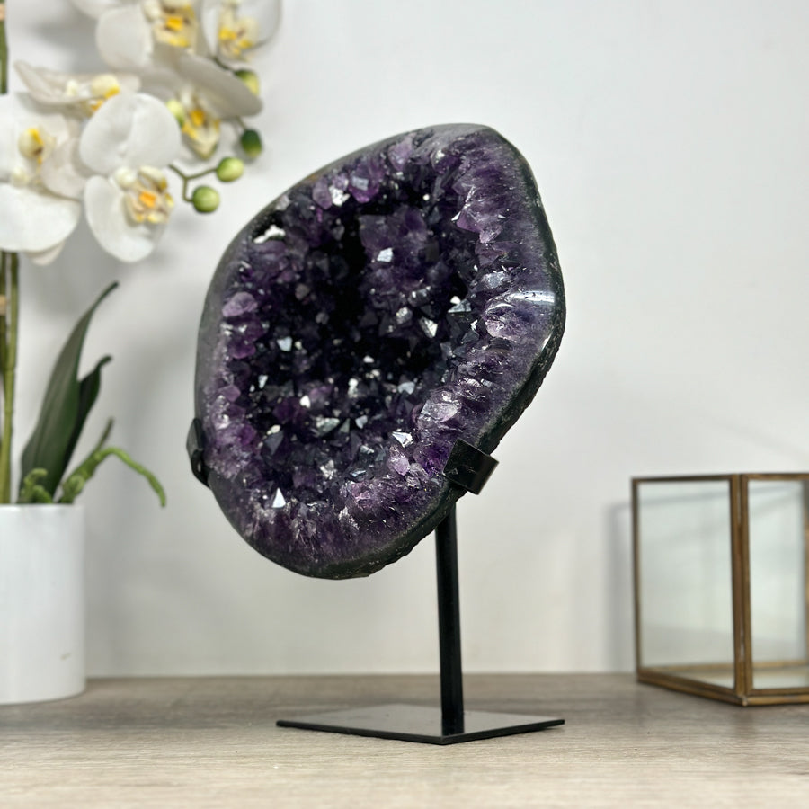 Natural Amethyst Geode with Large Crystals on Metal Stand - MWS2458