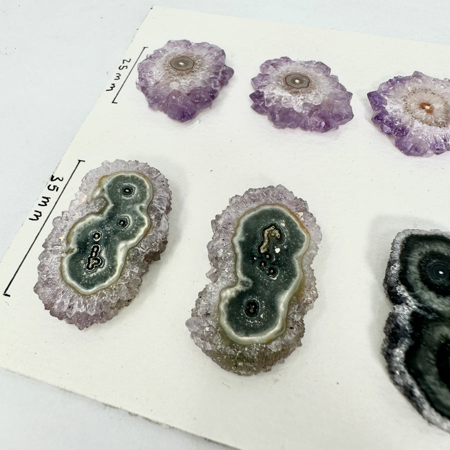 Unique Amethyst &amp; Green Jasper Stalactite Slices Set - Natural Crystal for Handmade Jewelry - STS0030